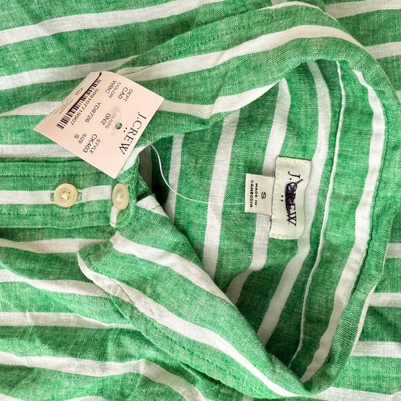 J.CREW Striped Linen-Blend Button-Up Shirt S White/Bright Clover Green NWT B45 - Picture 4 of 5
